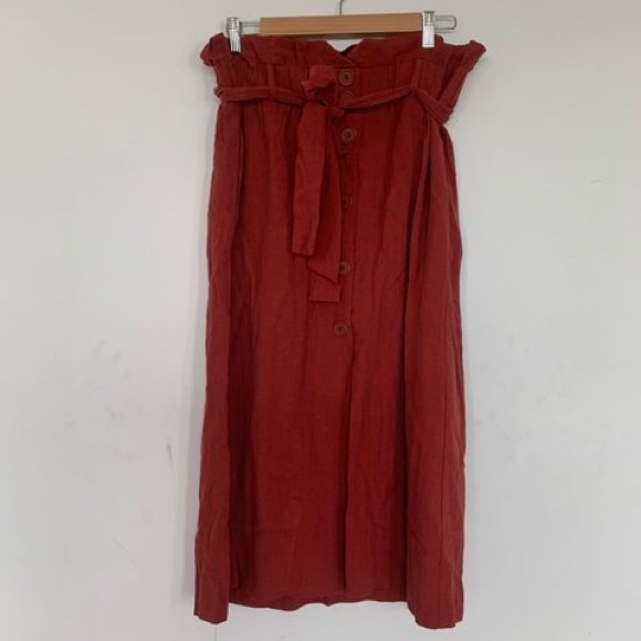 Zara rust terracotta linen midi skirt - Picture 8 of 10